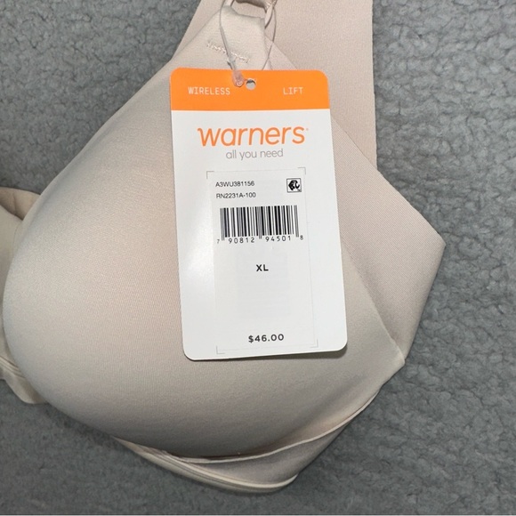 Warners Bra Womens XL Beige No Side Effects Back Smoothing Wireless T-Shirt NEW - Picture 2 of 6